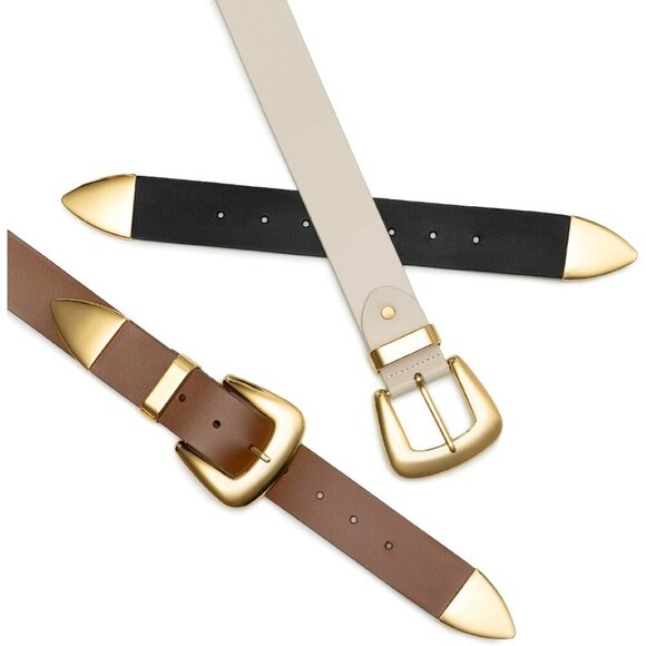 Western Leather Belt for Women Double Buckle Cowgirl Boho Country Festival - Picture 5 of 6